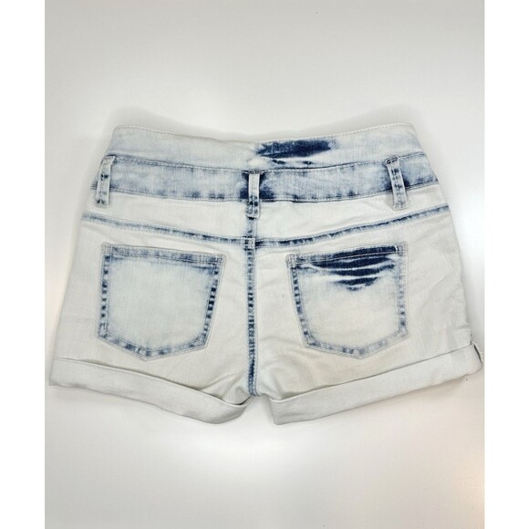 Acid Washed JEAN Shorts High Waist Adjustable Double Button Snap Cuffed Girls M - Picture 2 of 7